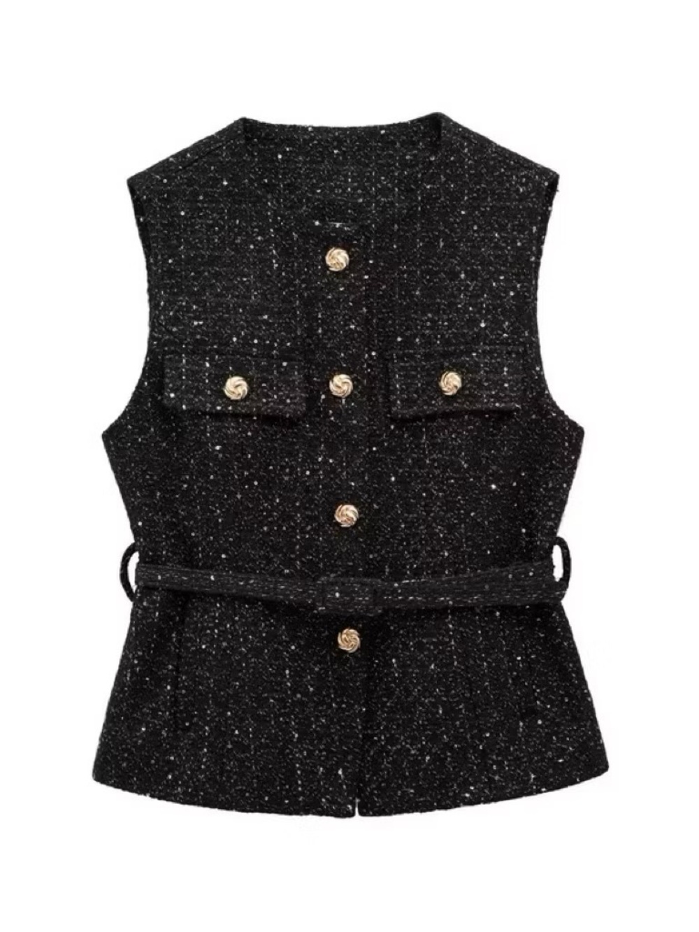 Tweed top black with gold bottoms belted waistcoat size S like new